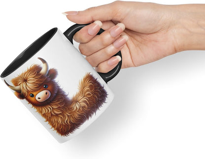 Highland Cow Alphabet Monogram Coloured Ceramic Cup Mug Letter L Rustic Farmhouse Animal Letter Gift V2 11oz (Black)