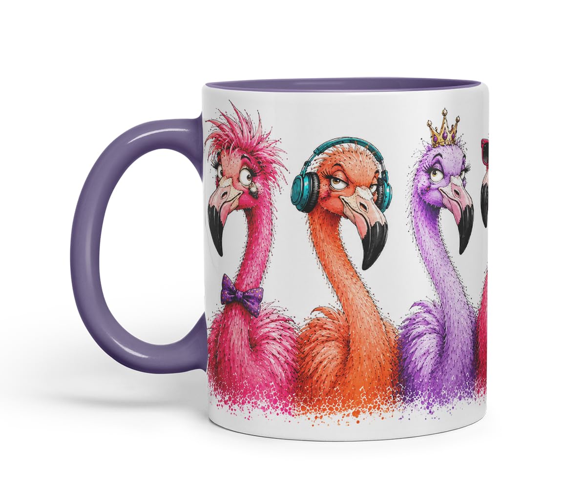 Vixar Flamingo Mug – Cute Flamingo Bird Coloured Ceramic Mug Cup Gift, 11oz (Black)