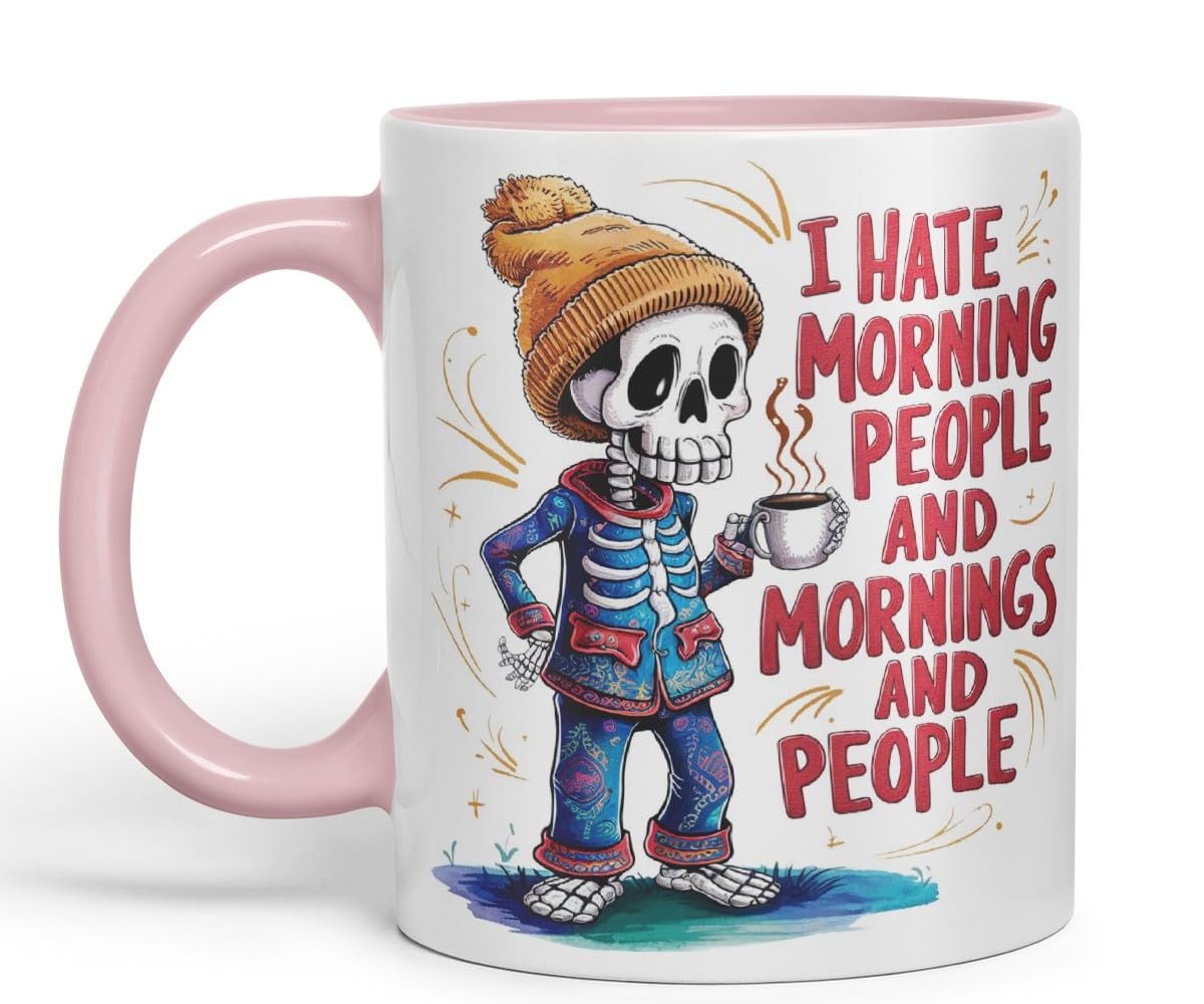 Vixar I Hate Morning People and Mornings and People – Coloured Ceramic Mug Cup Gift, 11oz (Black)