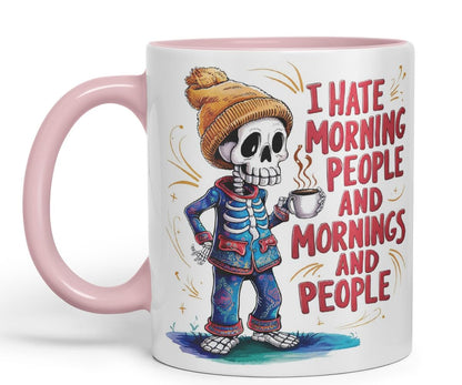 Vixar I Hate Morning People and Mornings and People – Coloured Ceramic Mug Cup Gift, 11oz (Black)
