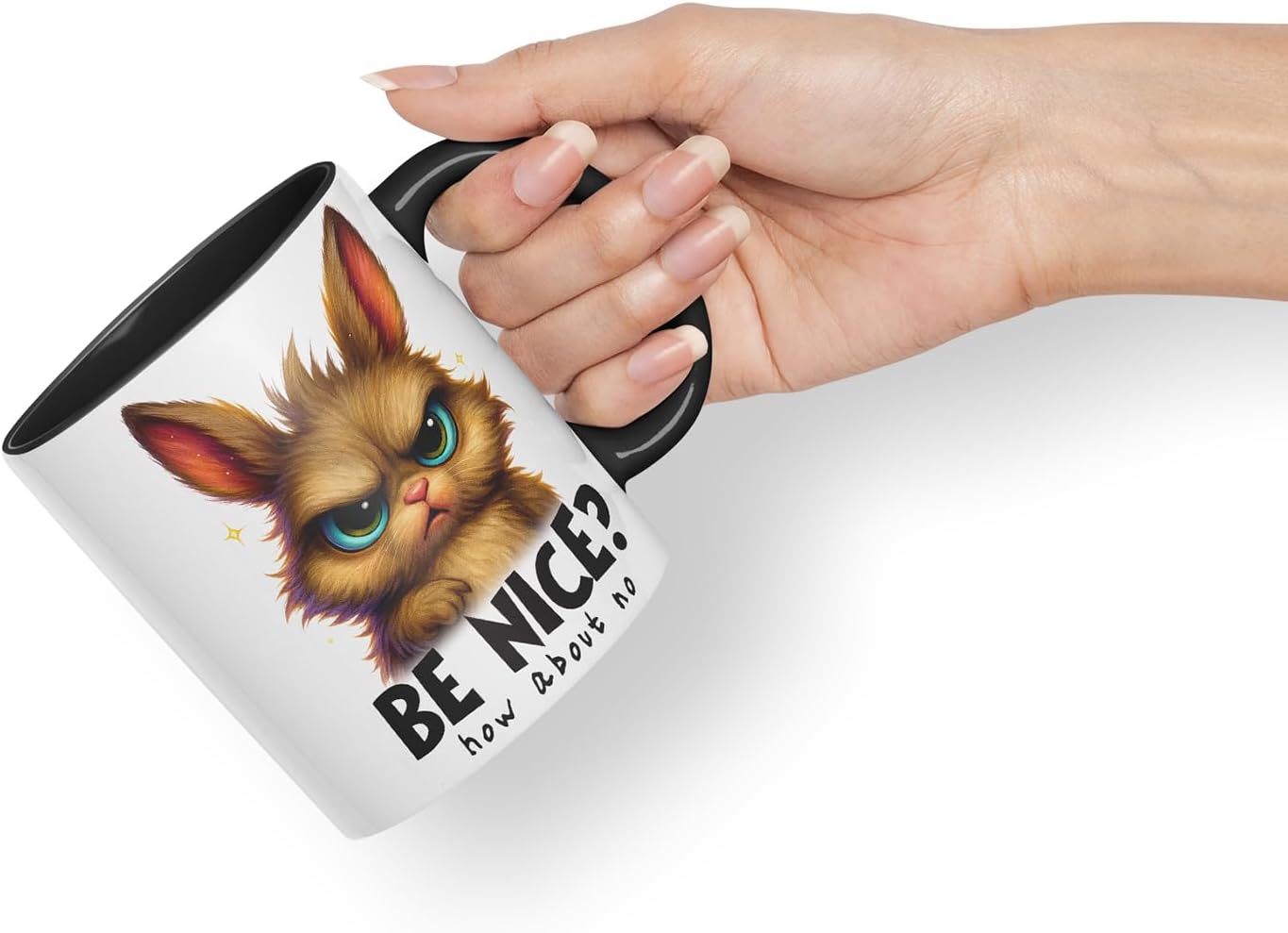 Vixar Be Nice How About No Funny Rabbit Bunny Mug – Coloured Ceramic Mug Cup Gift, 11oz (Black)