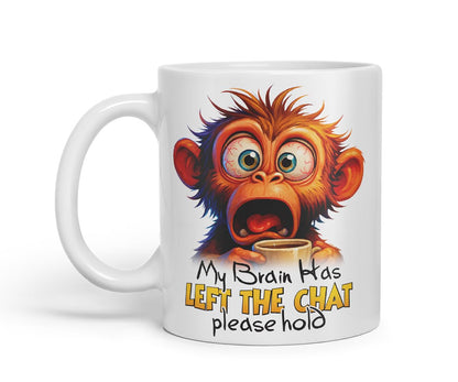 Vixar My Brain Has Left The Chat Please Hold Sarcastic Monkey – Coloured Ceramic Mug Cup Gift, 11oz (Black)
