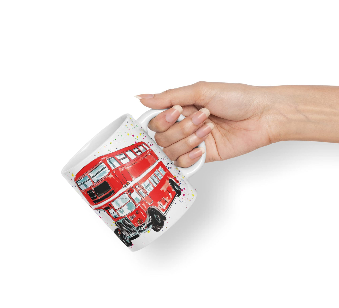 Vixar Bus Classic London Busses Red Watercolour Art Coloured Mug Cup Gift Birthday Work Office Tea Coffee