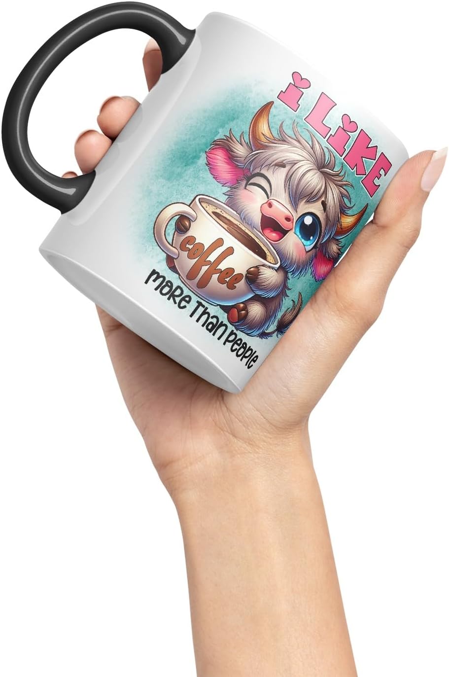 Vixar I Like Coffee More Than People Highland Cow Coloured Ceramic Mug Cup Gift for Coffee Lovers 11oz (Black)