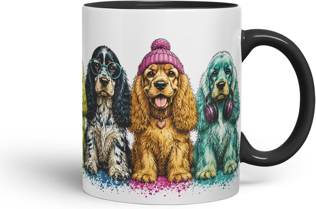 Vixar Cocker Spaniel Dog Mug – Cute Cocker Spaniel Coloured Ceramic Mug Cup Gift, 11oz (Black)
