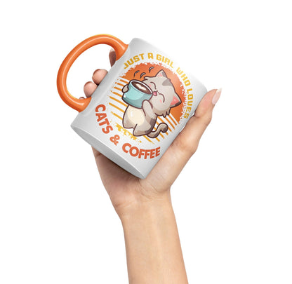 Just a Girl Who Loves Cats & Coffee, cat Sarcastic Joke Ceramic Coloured Mug Cup for Tea Coffee Hot Brew 330ml 11Oz