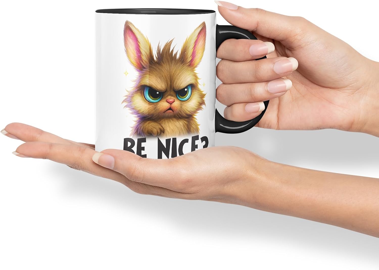 Vixar Be Nice How About No Funny Rabbit Bunny Mug – Coloured Ceramic Mug Cup Gift, 11oz (Black)