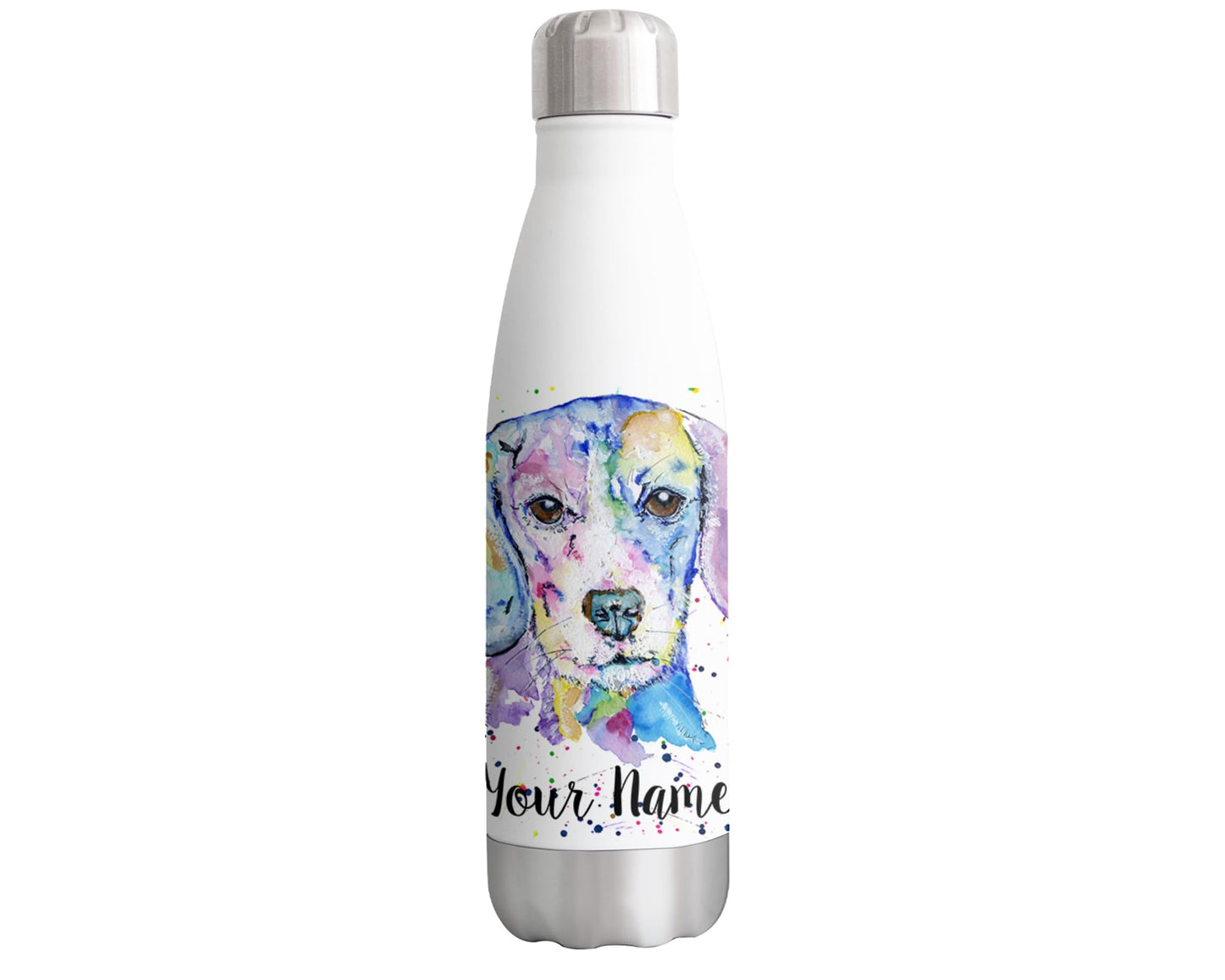 Vixar Beagle Personalised Custom Bottle with your Text/name Hound Dog pet Watercolour Animals Bottle Double Wall Insulated Stainless Steel Sport Drinks 500ml