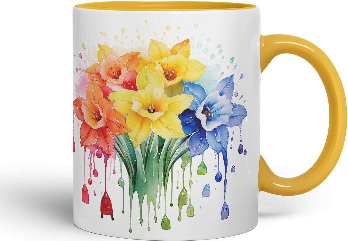 Vixar Daffodil Spring Flower Mug Coloured Ceramic Mug Cup Gift, 11oz (Gold Yellow)