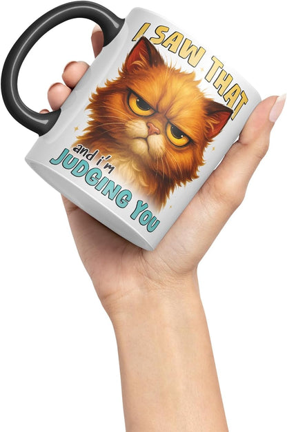 Vixar I Saw that and I'm Judging You Funny Cat Mug – Coloured Ceramic Mug Cup Gift, 11oz (Black)