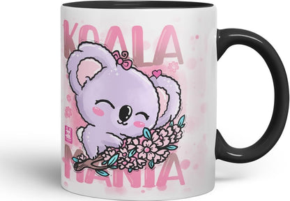 Vixar Mug Koala Mania with Cute Koala Ceramic Coloured Mug Cup 330ml (Black)
