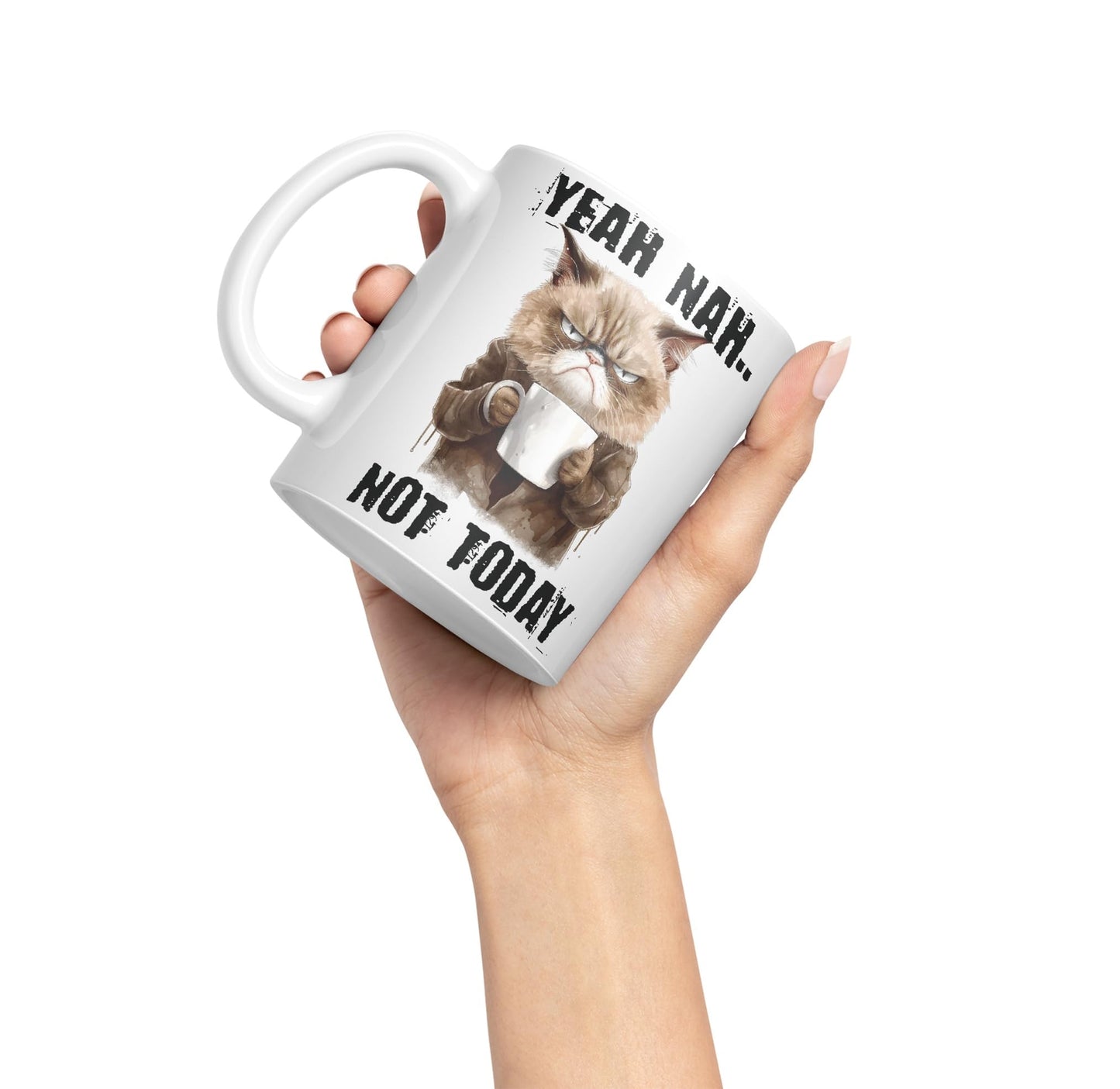 Yeah Nah.. Not Today, Cat Gift Sarcastic Joke Ceramic Coloured Mug Cup for Tea Coffee Hot Brew 330ml 11Oz
