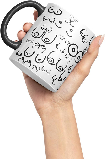 Vixar Feminine Body Woman Breasts, Tits, Line Art Mug – Coloured Ceramic Mug Cup Gift, 11oz (Black)