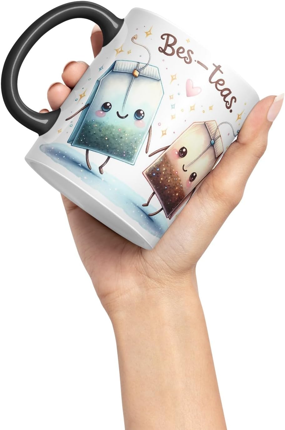 Vixar BES-Teas Coloured Ceramic Cup Mug – Cute Tea Lovers Gift for Best Friends or Partner – 11oz (Black)