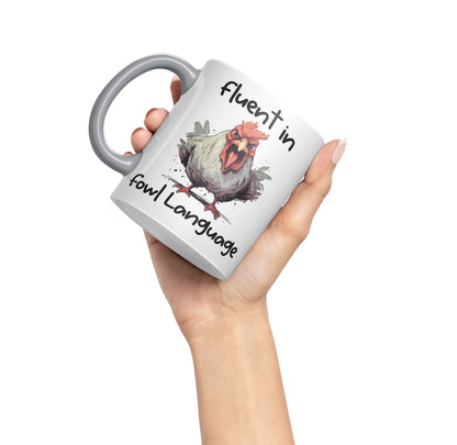 Fluent in Fowl Language Rooster cockerel Joke sarkasm Sarcastic Ceramic Coloured Mug Cup for Tea Coffee Hot Brew 330ml 11Oz Gift