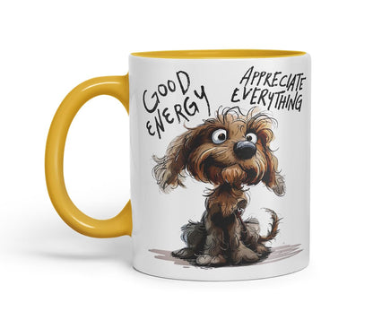 Vixar Good Energy Appreciate Everything Funny Dog – Coloured Ceramic Mug Cup Gift, 11oz (Black)
