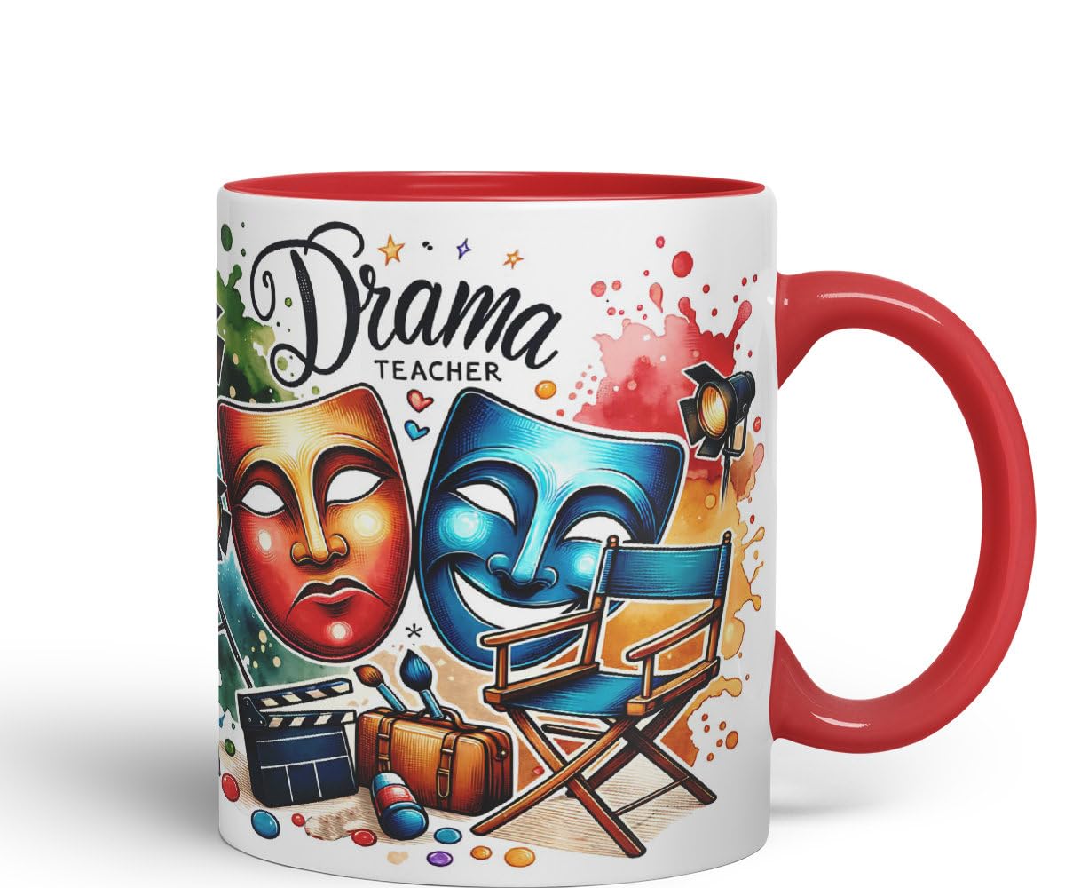 Vixar Drama Teacher Mug Thank You, End of School Gift Ceramic Coloured Mug Cup for Tea Coffee Hot Brew 330ml 11Oz Gift