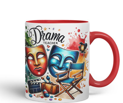 Vixar Drama Teacher Mug Thank You, End of School Gift Ceramic Coloured Mug Cup for Tea Coffee Hot Brew 330ml 11Oz Gift