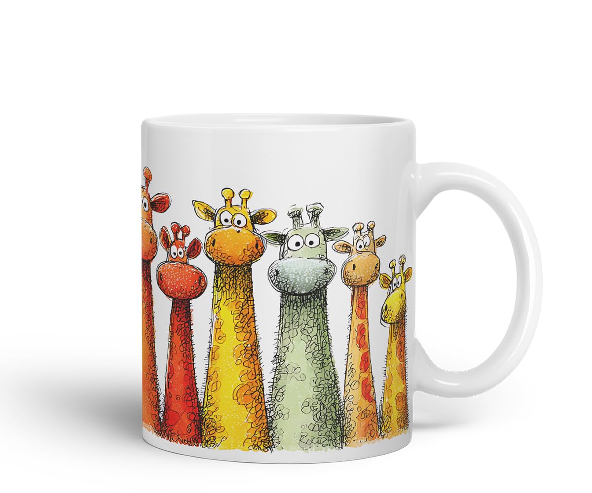 Vixar Funny Colourful Giraffe Friends Design – Cute Giraffe Character Mug for Wildlife & Animal Lovers, Coloured Mug Cup Gift, 11oz (Black)