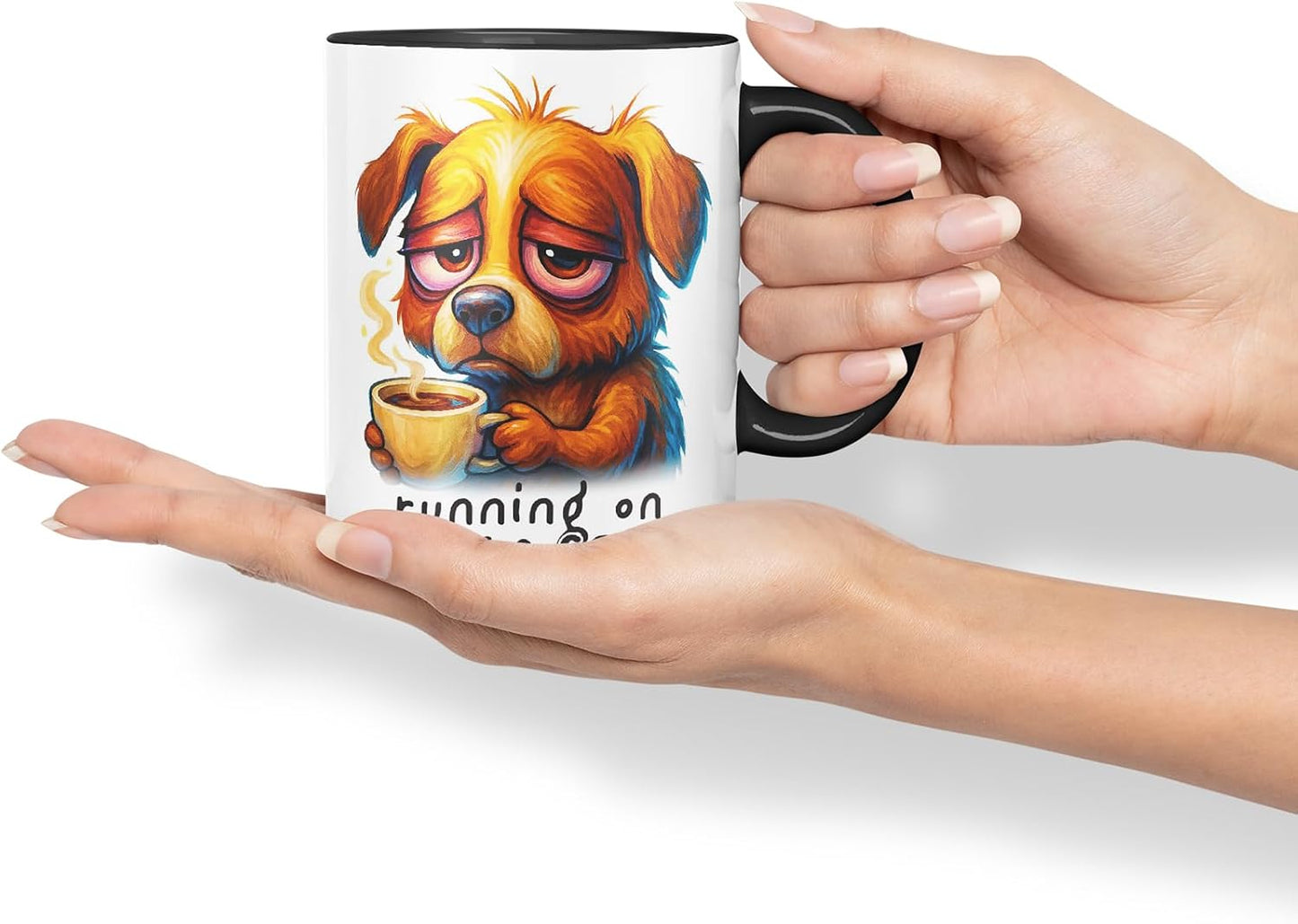 Vixar Running On Hopes and Coffee Funny Dog Mug – Coloured Ceramic Mug Cup Gift, 11oz (Black)