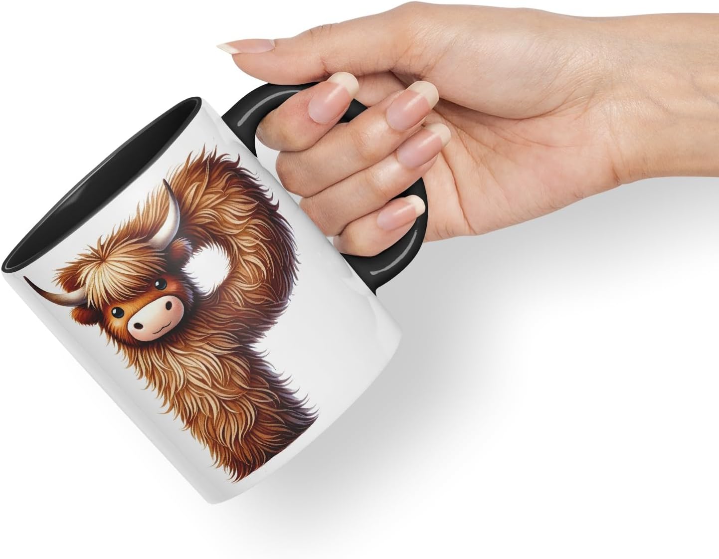 Highland Cow Alphabet Monogram Coloured Ceramic Cup Mug Letter P Rustic Farmhouse Animal Letter Gift V2 11oz (Black)