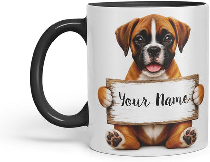 Vixar Personalised Boxer Dog Mug with Name or Custom Message – Cute Animal Coloured Ceramic Mug Cup Gift, 11oz (Black)