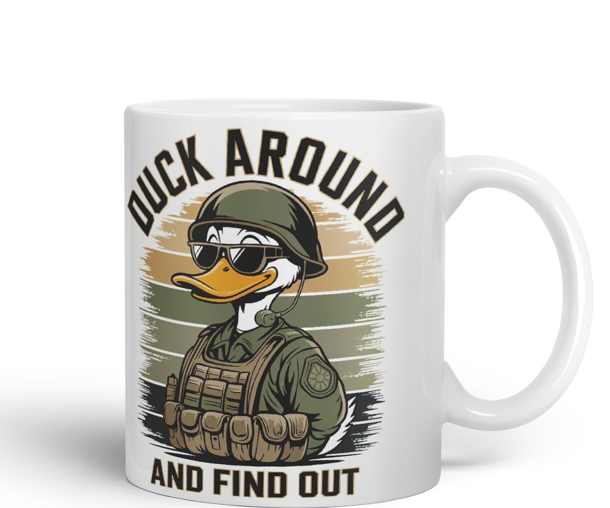 Vixar Duck Around and Find Out – Coloured Ceramic Mug Cup Gift, 11oz (Black)