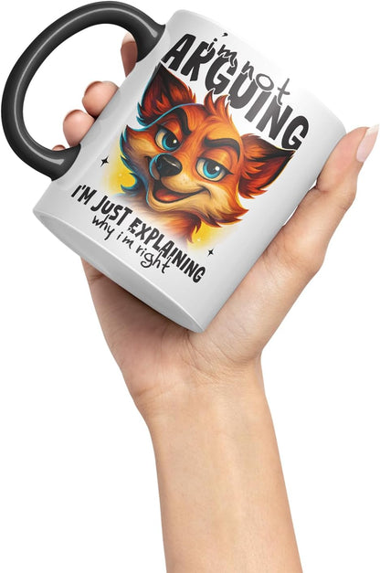Vixar I'm Not Arguing I'm Just Explaining Why I'm Right Funny Fox Mug – Coloured Ceramic Mug Cup Gift, 11oz (Black)