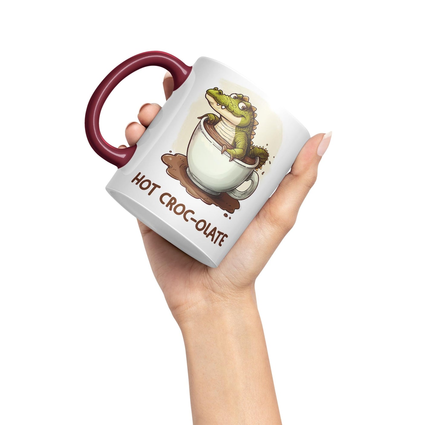 Hot Croc-olate, hot Chocolate Crocodile Joke sarkasm Sarcastic Ceramic Coloured Mug Cup for Tea Coffee Hot Brew 330ml 11Oz Gift