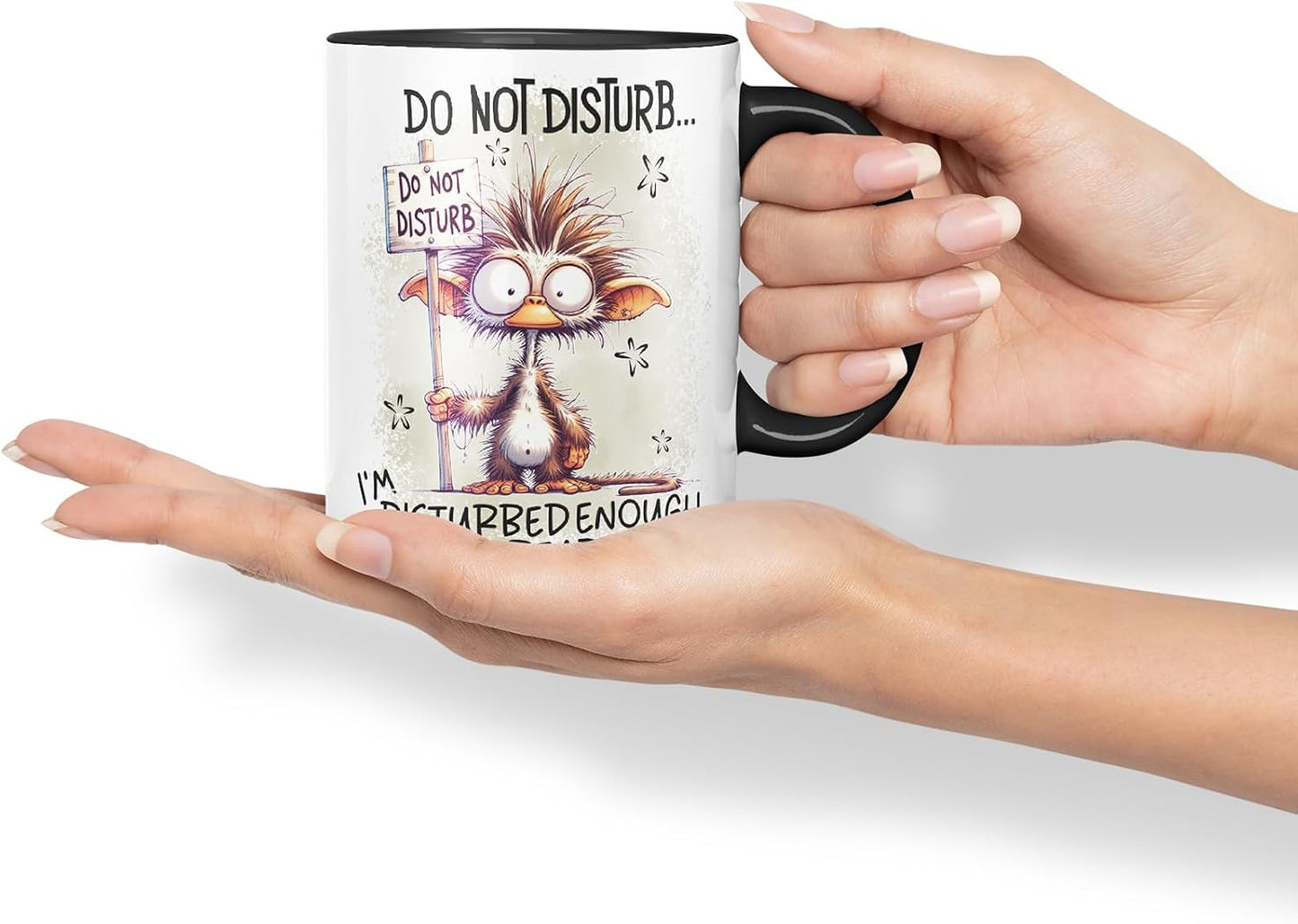 Vixar Do Not Disturb I'm Disturbed Enough Already Funny Quirky Animal – Coloured Ceramic Mug Cup Gift, 11oz (Black)