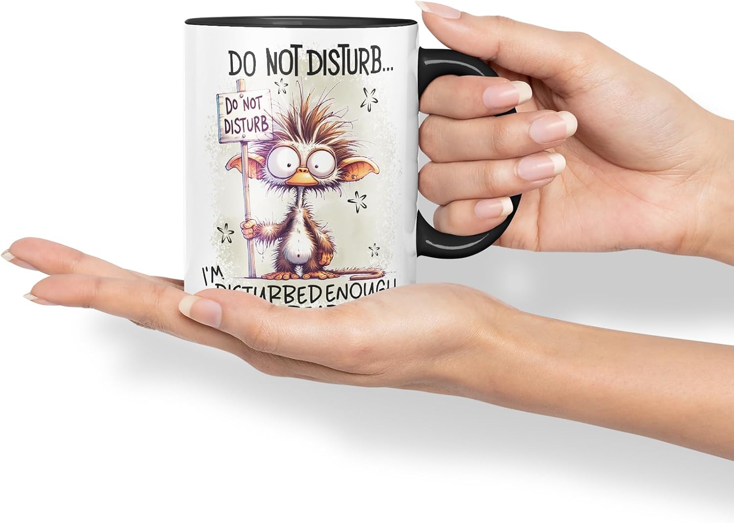 Vixar Do Not Disturb I'm Disturbed Enough Already Funny Quirky Animal – Coloured Ceramic Mug Cup Gift, 11oz (Black)