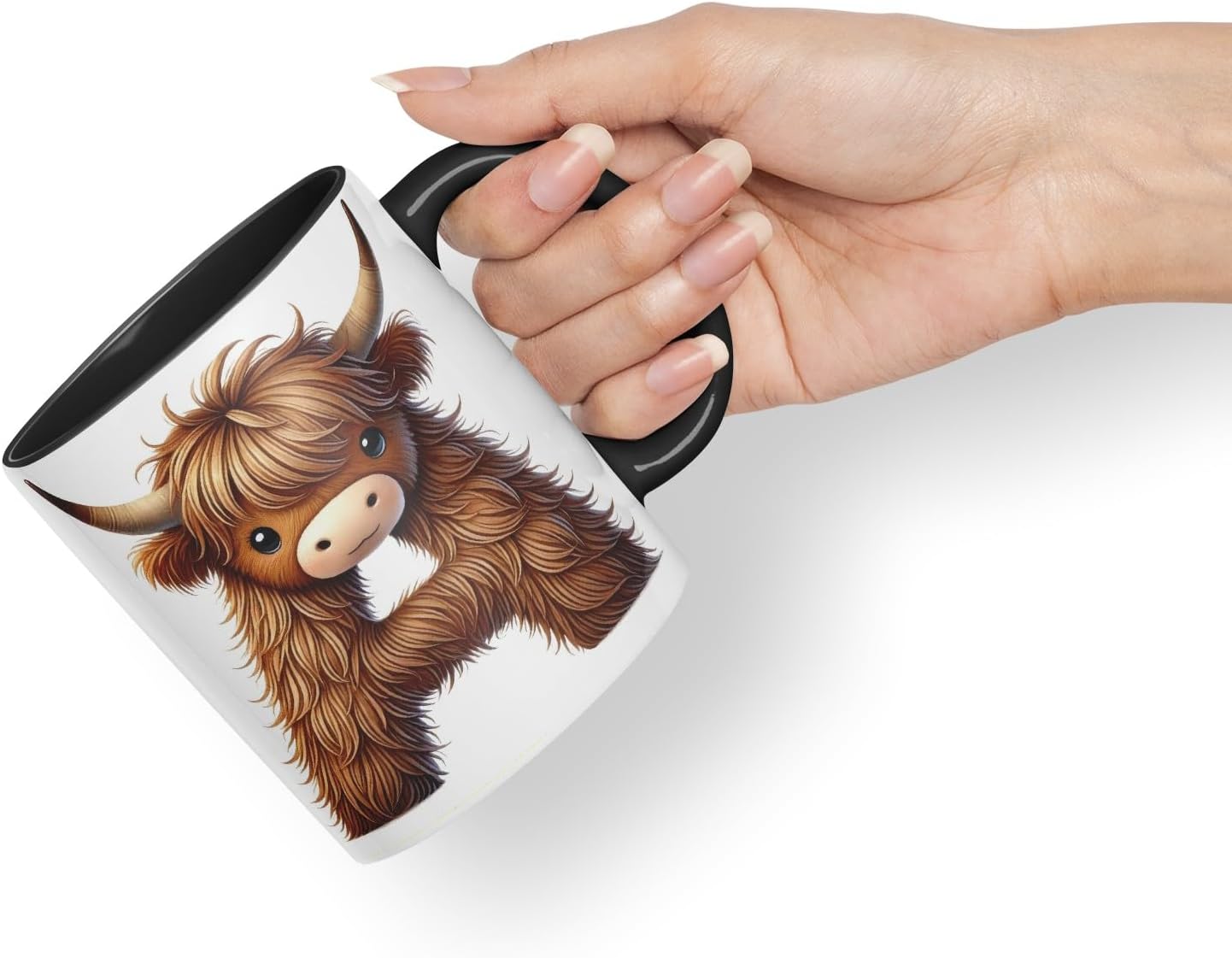 Highland Cow Alphabet Monogram Coloured Ceramic Cup Mug Letter A Rustic Farmhouse Animal Letter Gift V2 11oz (Black)