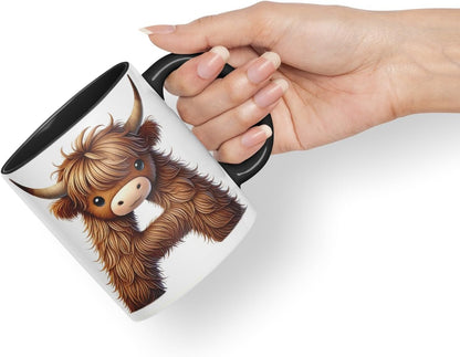 Highland Cow Alphabet Monogram Coloured Ceramic Cup Mug Letter A Rustic Farmhouse Animal Letter Gift V2 11oz (Black)