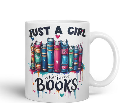 Vixar Just A Girl Who Loves Books Coloured Ceramic Mug Cup Gift, 11oz (Black)