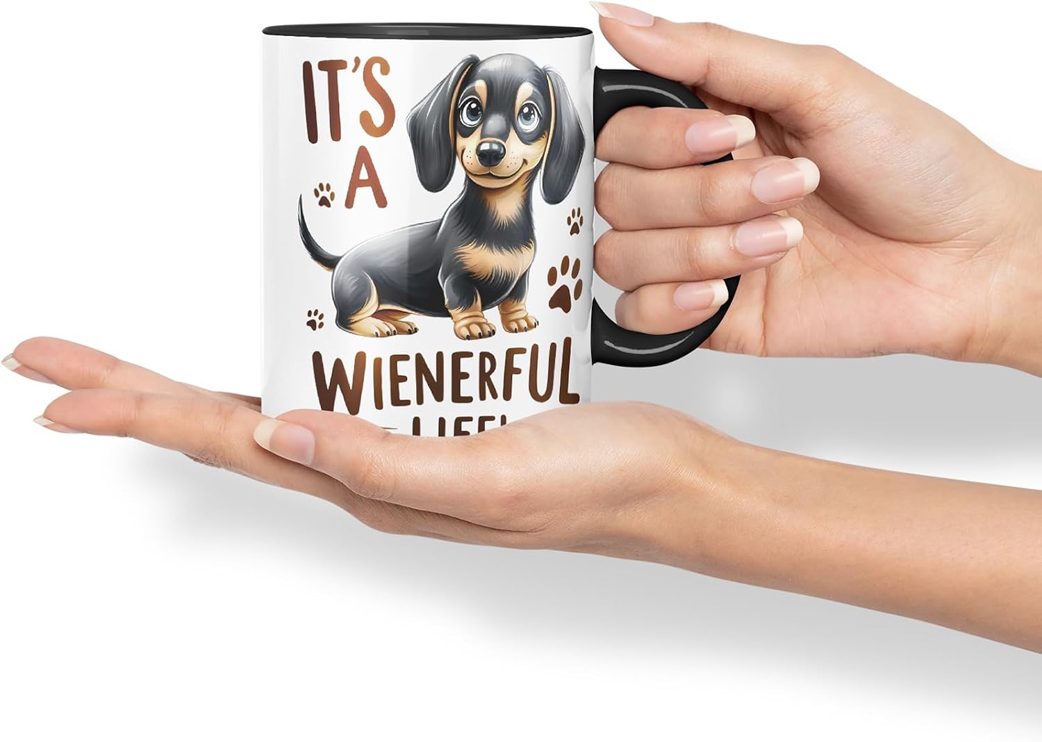 Vixar It’s A Wienerful Life Dachshund Dog Mug – Coloured Ceramic Mug Cup Gift, 11oz (Black)