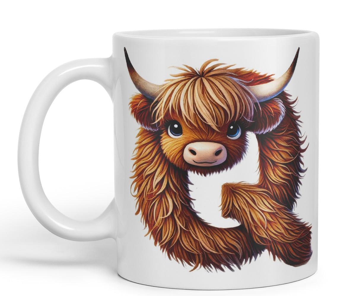 Highland Cow Alphabet Monogram Coloured Ceramic Cup Mug Letter Q Rustic Farmhouse Animal Letter Gift V2 11oz (Black)