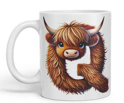 Highland Cow Alphabet Monogram Coloured Ceramic Cup Mug Letter Q Rustic Farmhouse Animal Letter Gift V2 11oz (Black)