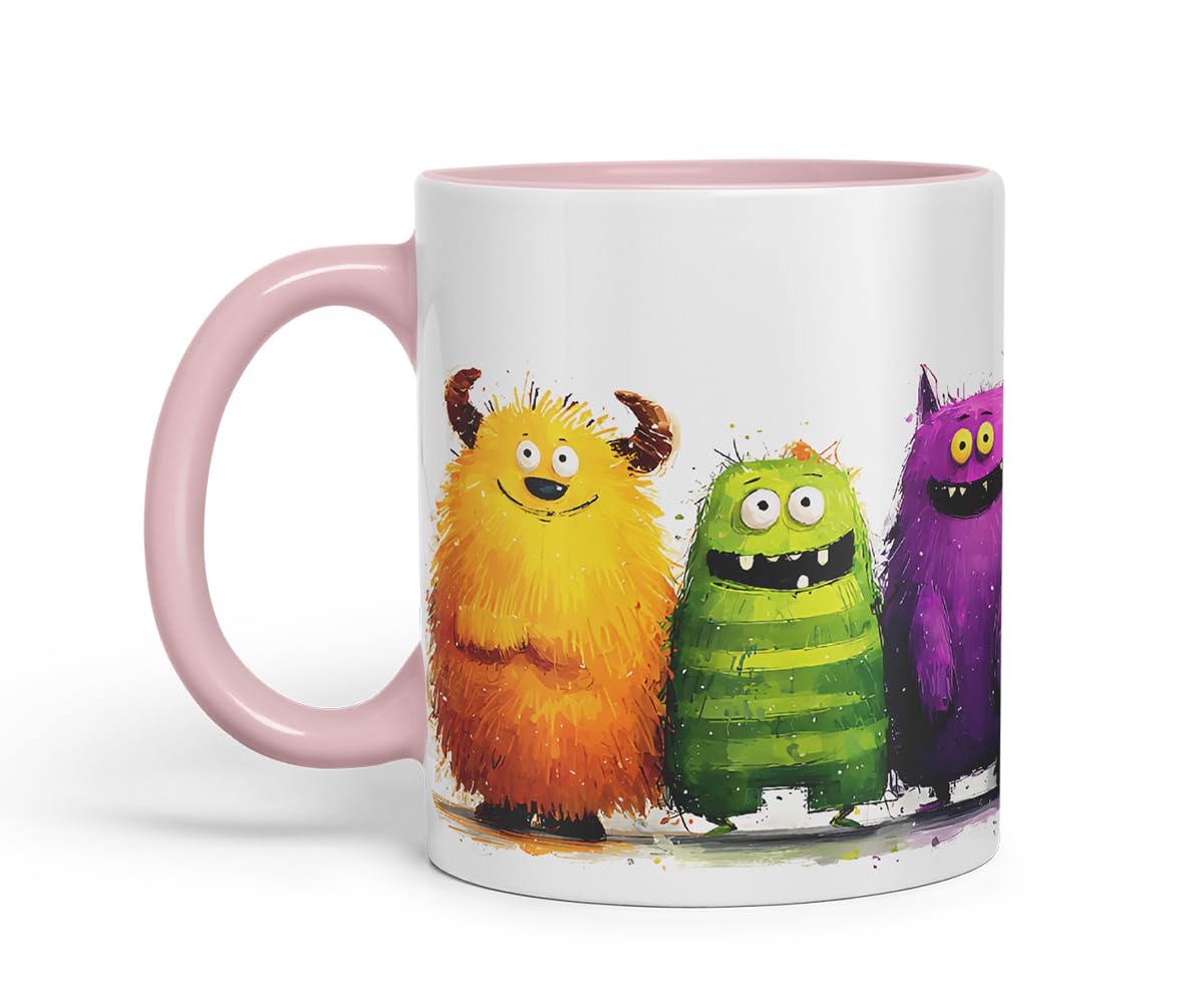 Vixar Funny Colourful Monsters Design – Coloured Ceramic Mug Cup Gift, 11oz (Black)