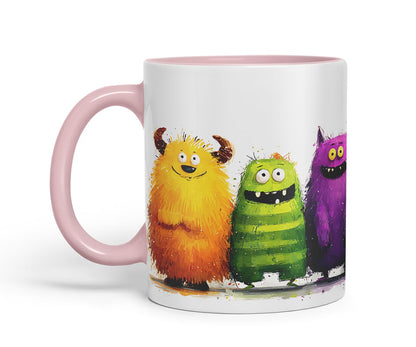 Vixar Funny Colourful Monsters Design – Coloured Ceramic Mug Cup Gift, 11oz (Black)