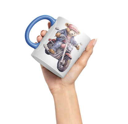 Vixar Teddy Bear Biker Motorbike Ceramic Mug Coloured Mug Cup Gift Birthday Work Office Tea Coffee