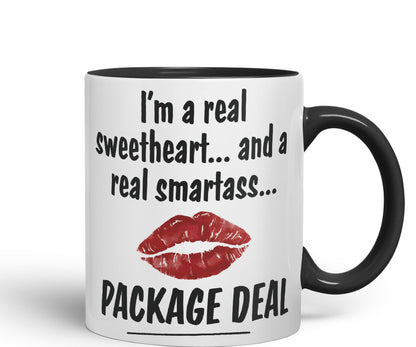 I'm a Real Seetheart … and a Real Smartass.. Package Deal Joke Sarcastic bee Ceramic Coloured Mug Cup for Tea Coffee Hot Brew 330ml 11Oz