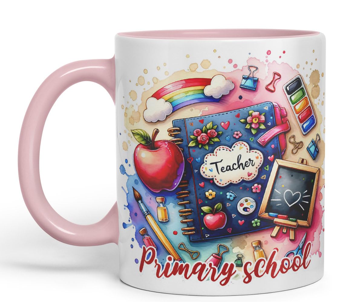 Vixar Primary School Teacher Mug Thank You, End of School Gift Ceramic Coloured Mug Cup for Tea Coffee Hot Brew 330ml 11Oz Gift