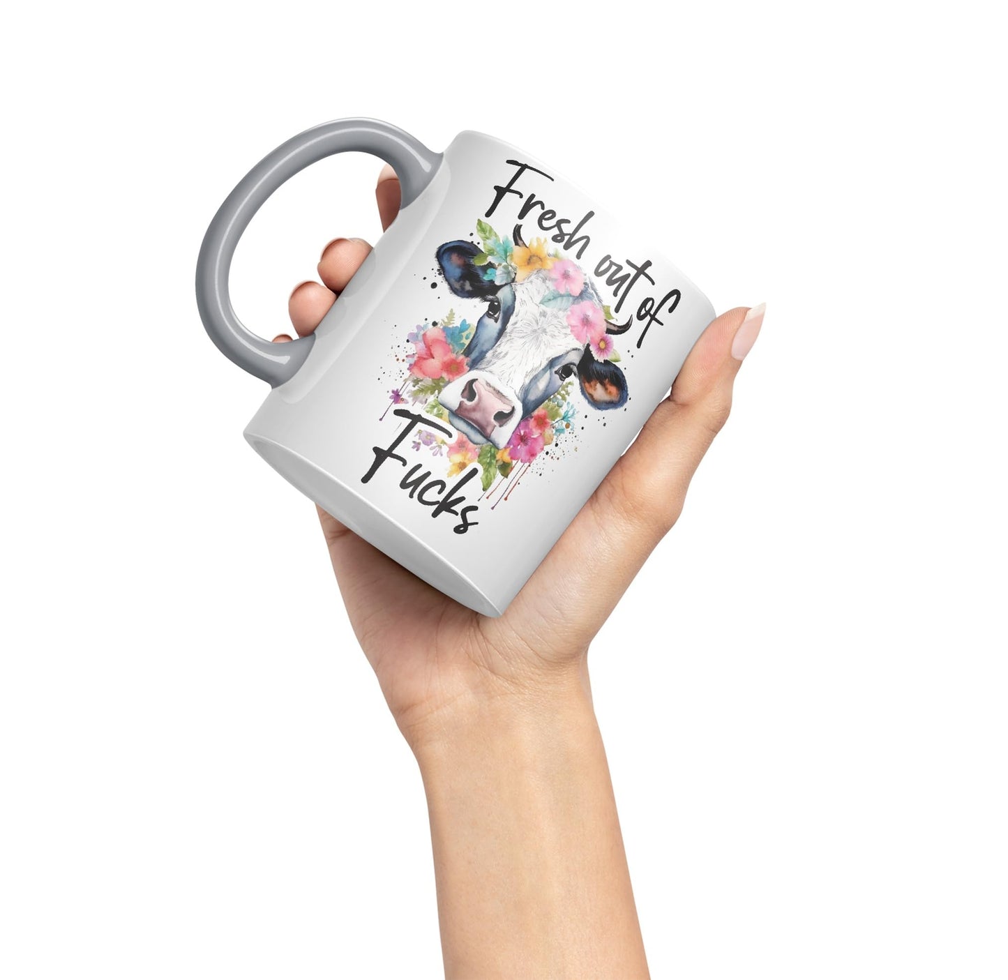 Fresh Out of Fu Cow Joke sarkasm Sarcastic Ceramic Coloured Mug Cup for Tea Coffee Hot Brew 330ml 11Oz Gift