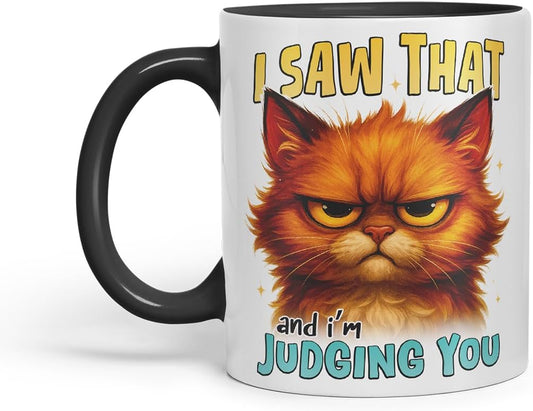 Vixar I Saw that and I'm Judging You Funny Cat Mug – Coloured Ceramic Mug Cup Gift, 11oz (Black)