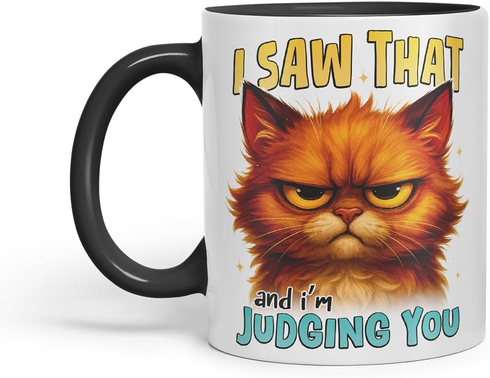 Vixar I Saw that and I'm Judging You Funny Cat Mug – Coloured Ceramic Mug Cup Gift, 11oz (Black)