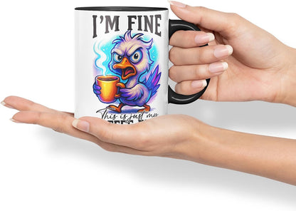 Vixar I'm Fine This is Just My Coffee Face Funny Bird Mug – Coloured Ceramic Mug Cup Gift, 11oz (Black)