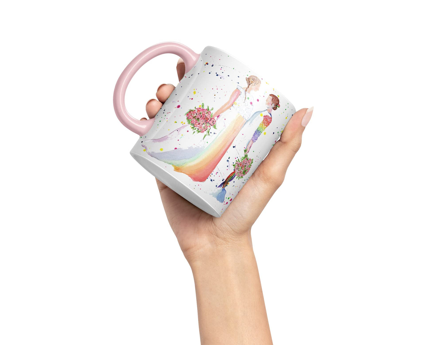 Vixar Wedding Mrs and Mrs Pride Lesbian Gay Watercolour Art Coloured Mug Cup Gift Birthday Work Office Tea Coffee