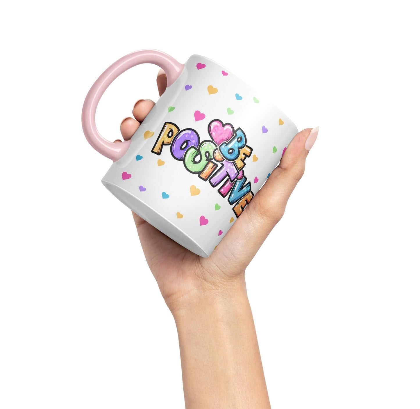Vixar Be Positive herts Joke sarkasm Ceramic Coloured Mug Cup for Tea Coffee Hot Brew 330ml 11Oz Gift