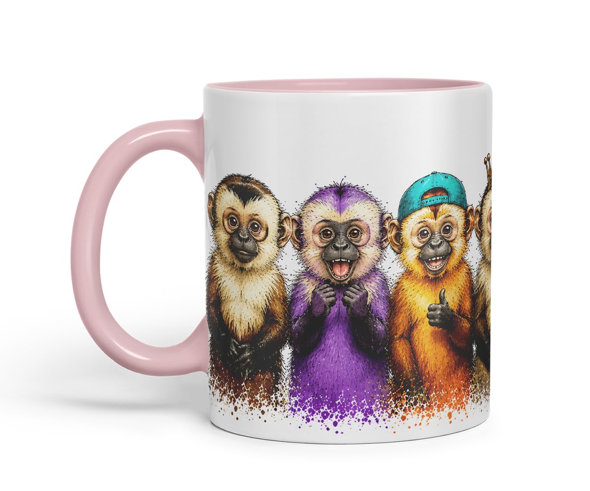 Vixar Monkey Mug – Cute Monkey Coloured Ceramic Mug Cup Gift, 11oz (Black)
