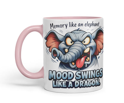 Vixar Memory Like an Elephant Mood Swings Like A Dragon Funny Elephant Mug – Coloured Ceramic Mug Cup Gift, 11oz (Black)
